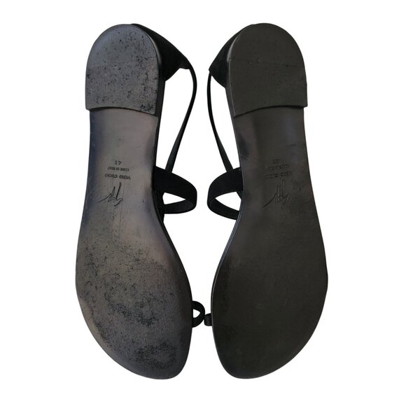 Giuseppe Zanotti Black Leather Strappy Crystal Beaded Flat Sandals Women's Sz 41 - Picture 7 of 9